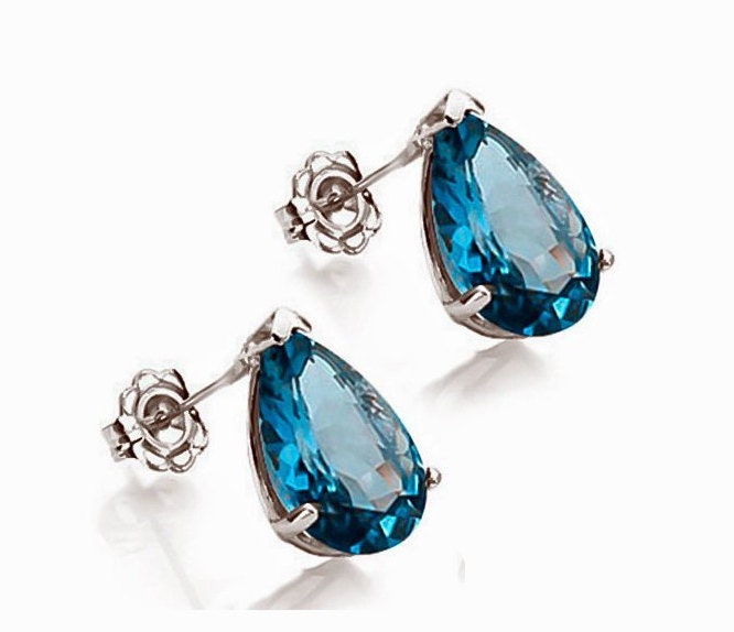 1 Ct London Blue Topaz Earrings 14 Kt Solid White Gold Estate Jewelry 