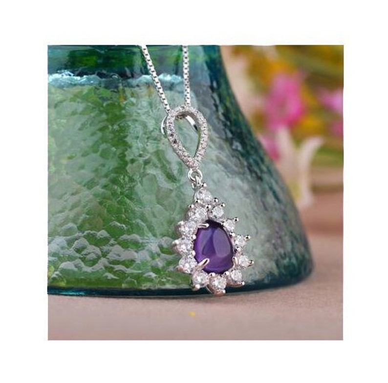 1.5 Ct Amethyst /& 1.5 Ct Cubic Zirconia CZ Sterling Silver Pendant on an 18 inch Sterling Silver Box Chain 925 Necklace \u2013 Estate Jewelry