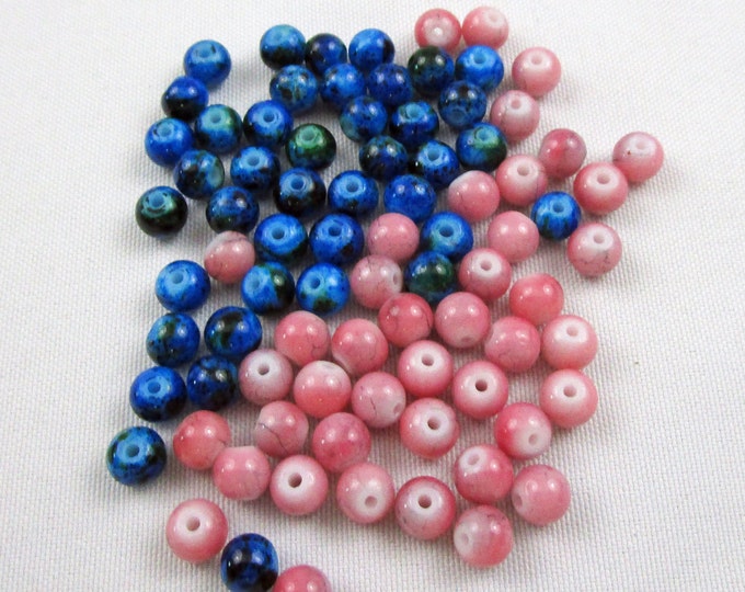 Loose Blue Beads and Korea Pink Glass Beads 6 mm Bracelet Beads Necklace Jewelry Bead Charms Craft Supplies