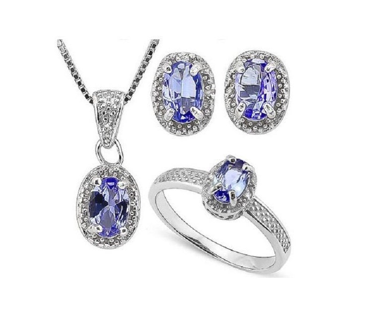 1 3/4 Ct Tanzanite & Diamond Ring, Pendant Necklace and Earring ...