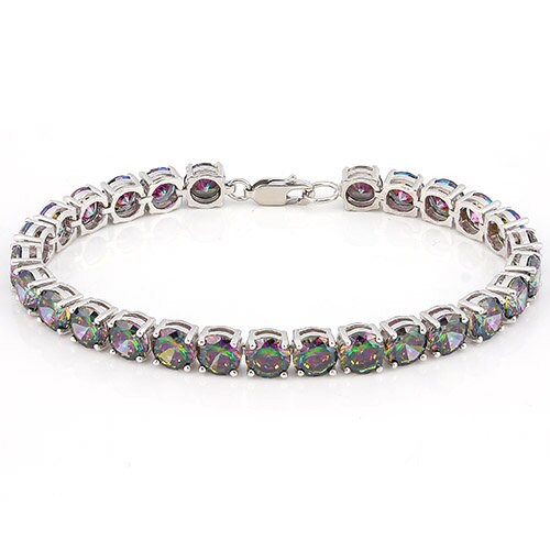 21.15 Ct Mystic Topaz Gemstone Bracelet Sterling Silver 925 Tennis