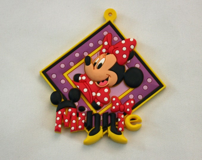 Disney Minnie Mouse Novelty Tag Key Ring PVC Rubber Die Cut Keychain Luggage Backpack Bag Tag Magnet Face Disneyland WDW Walt Disney World