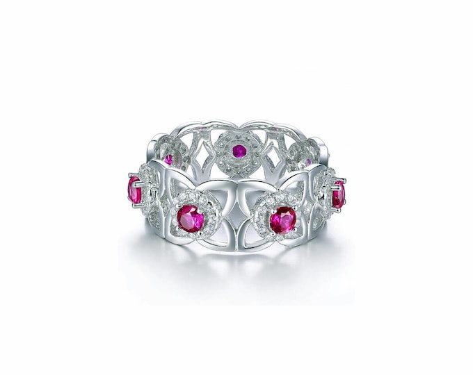 Created Pink & White Sapphire Sterling Silver Ring 925 Cocktail Statement Jewelry Size 7