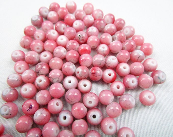 40 Pink Glass Loose Beads Round 6 mm Bracelet Beads Necklace Jewelry Bead Charms Craft Supplies