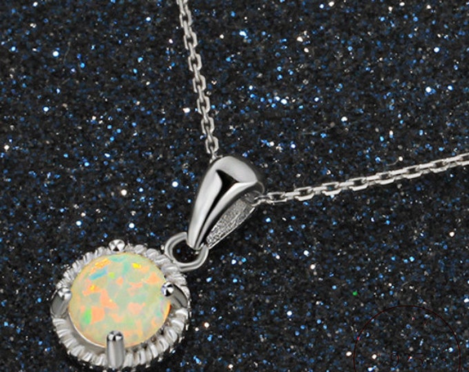 Gorgeous Opal 925 Pendant Sterling Silver Necklace on a 18 Inch Anchor Chain Gemstone Statement Jewelry