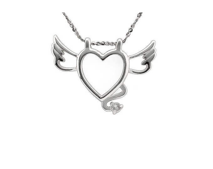 Beautiful White Topaz Winged Heart 925 Necklace Pendant Sterling Silver Jewelry (Chain is not included)