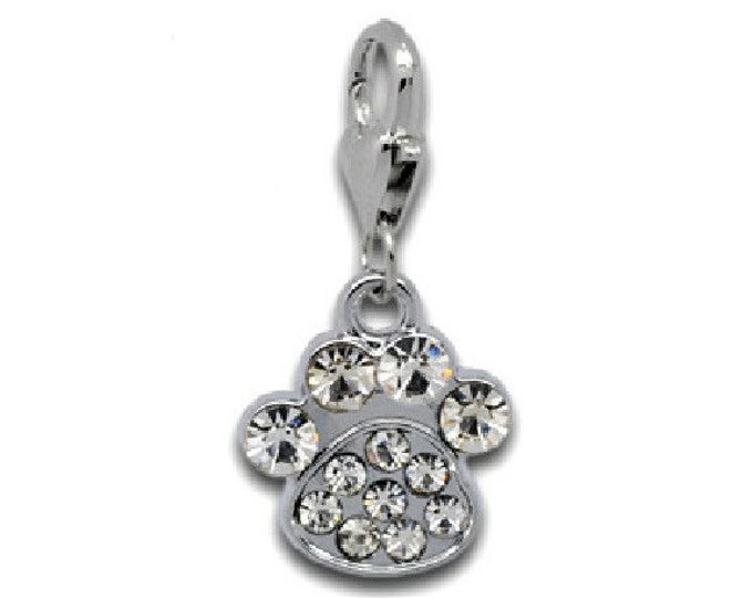 Paw Rhinestone Charm Silver Tone Bracelet Charms Necklace Pendant Jewelry Supplies Craft Projects Earrings Animal Dog Wolf