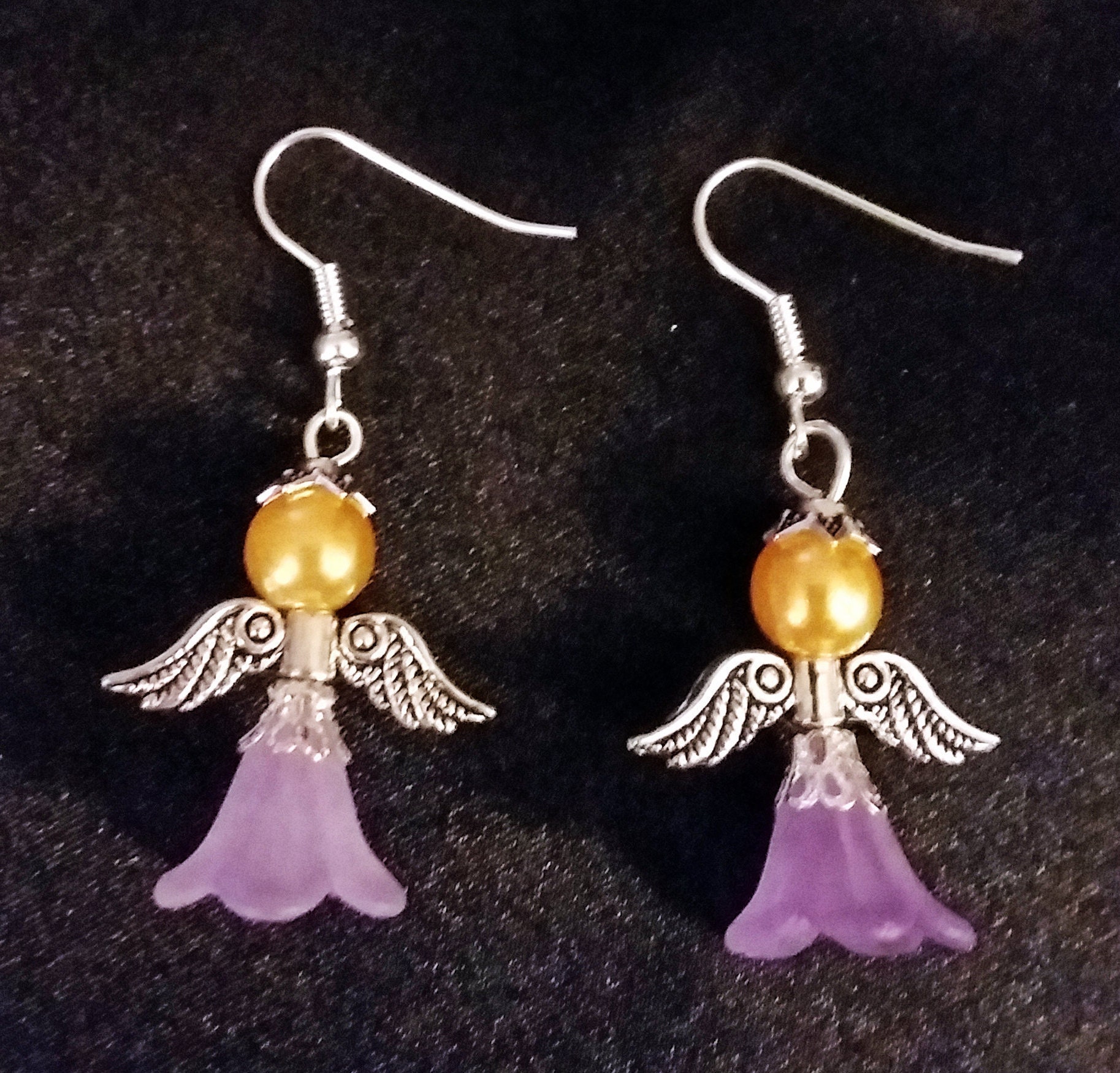 Guardian Angel Earrings Set of Gold Purple Angel Charm Earring Drop Dangle Jewelry French Hook