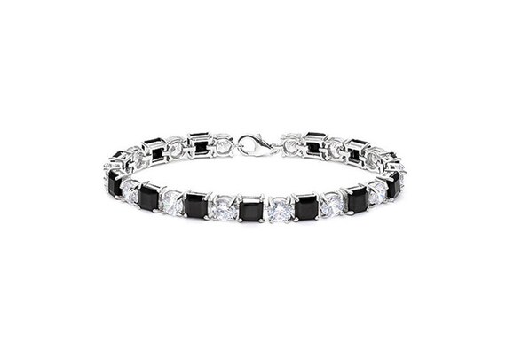 Estate Sterling Black and White Cubic Zirconia Bracelet 7 Inches