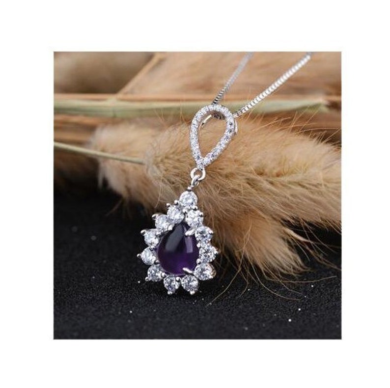 1.5 Ct Amethyst /& 1.5 Ct Cubic Zirconia CZ Sterling Silver Pendant on an 18 inch Sterling Silver Box Chain 925 Necklace \u2013 Estate Jewelry