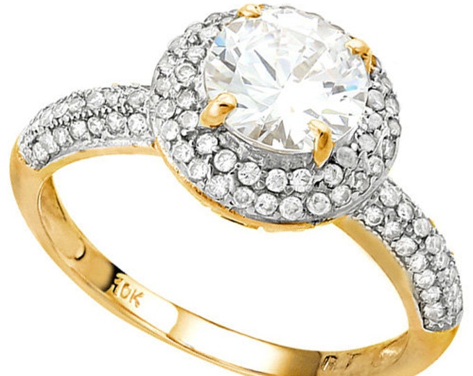 2 Ct Lab Created Diamond (VVS) Halo 10k Solid Yellow Gold Ring Solitaire Engagement Jewelry Size 6 1/2 US