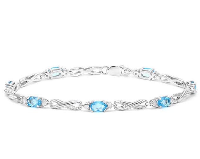 2.51 Ct Sky Blue Topaz Sterling Silver Bracelet 925 Gemstone Statement Jewelry Baby Swiss Blue