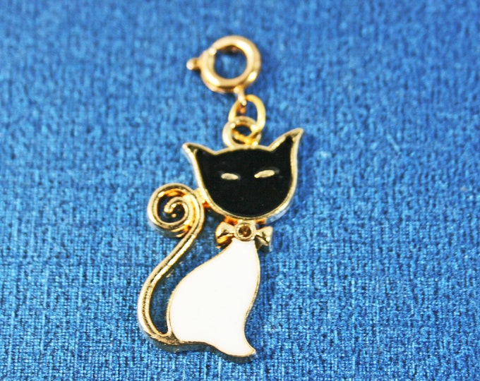 Black & White Enamel Kitty Cat Bracelet Charm Gold Plated Charms Necklace Pendant Earring Jewelry Zipper Pulls Earrings Craft Projects