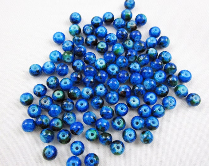 40 Blue Glass Loose Beads Round 6 mm Bracelet Beads Necklace Jewelry Bead Charms Craft Supplies