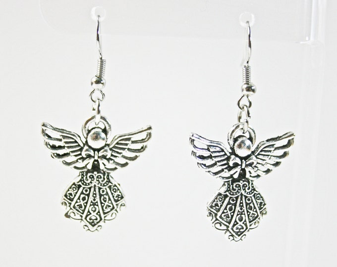 Guardian Angel Earrings Antique Silver Tone Charms Earring Angels Charm Earring