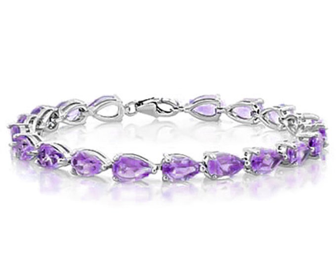 12.18 Ct Amethyst Bracelet Sterling Silver Tennis Bracelet 925 Pear Cut Gemstone Estate Statement Jewelry Purple Gift Women Birthday