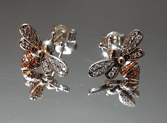 Honeybee Sparkling Sapphire Sterling Silver Earri… - image 1