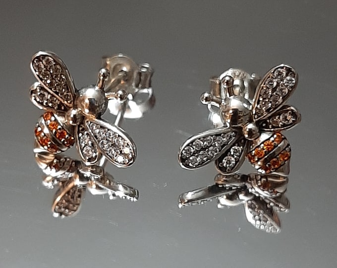 Honeybee Sparkling Sapphire Sterling Silver Earrings 925 Bee Jewelry