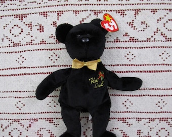 Vintage TY Beanie Bear THE END First Edition 1999 Retired Star Tag with Errors Beanie Babies New Year Black Bear Millennial Holiday