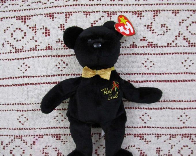 Vintage TY Beanie Bear THE END First Edition 1999 Retired Star Tag with Errors Beanie Babies New Year Black Bear Millennial Holiday