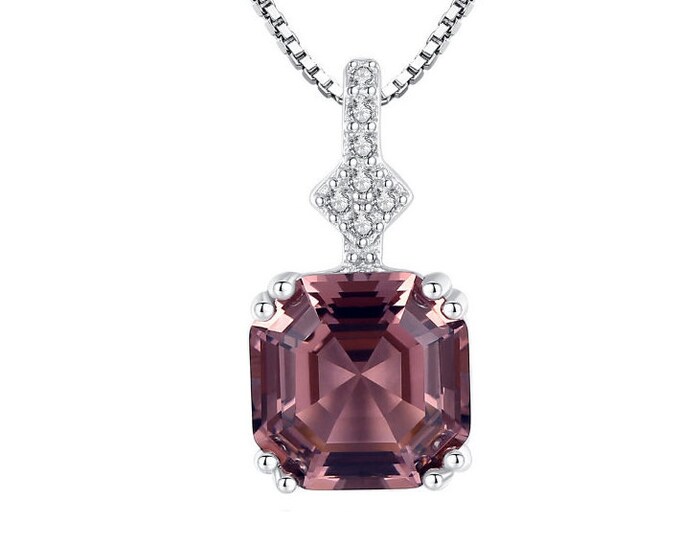 Brazilian Morganite 925 Pendant Sterling Silver Necklace with 18 Inch 925 Box Chain