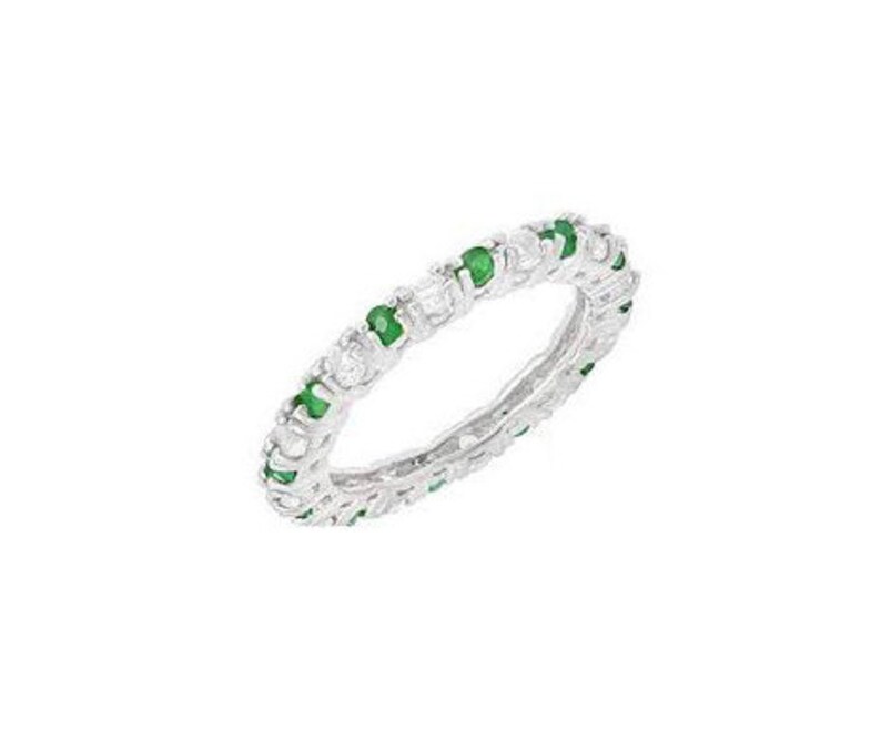 45 Ct Emerald and White Topaz Sterling Silver Ring 925 \u2013 Cocktail Ring \u2013 Statement Ring Estate Jewelry Size 8