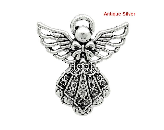 2 Guardian Angel Necklace Pendant Antique Silver Bracelet Charm Necklace Jewelry Supplies Charms Craft Zipper Pulls Stitch Marker