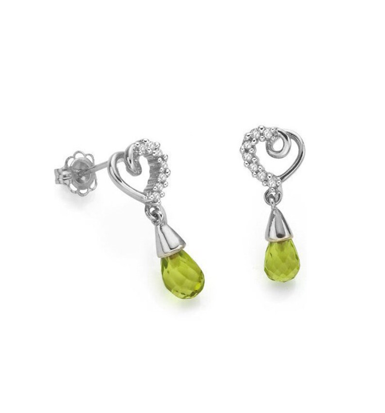 1.63 Ct Peridot & Diamond Earrings Sterling Silver 925 Stud Post Dangle Gemstone Jewelry