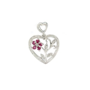 Beautiful 1/4 Ct Genuine Ruby & Diamond Heart Pendant Necklace 925 Sterling Silver with 18 inch Box Chain
