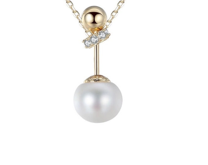 Beautiful White Freshwater Pearl & White Topaz Pendant 925 Sterling Silver Necklace