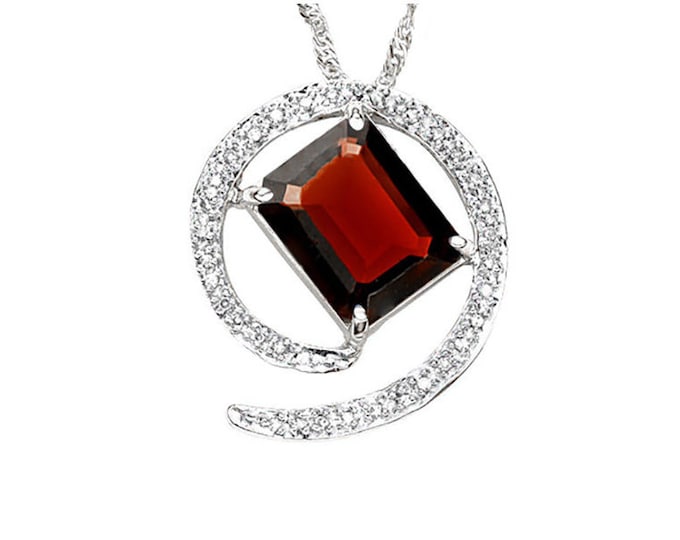 Beautiful 3.60 Ct Garnet & 1/5 Carat Genuine Diamond Pendant Necklace w/ 18 inch 925 Singapore Chain Jewelry Gift Women