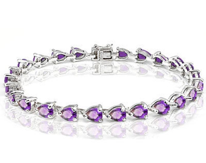 11.85 Ct Amethyst Bracelet Sterling Silver Tennis Bracelet 925 Pear Cut Gemstone Statement Jewelry Purple Gift Women Birthday