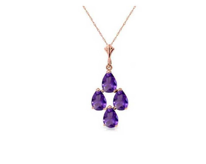 1.5 Ct Purple Amethyst Pendant on a 14Kt Solid Rose Gold Rope Chain Necklace Gemstone Jewelry