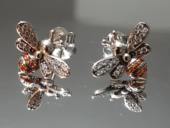 Honeybee Sparkling Sapphire Sterling Silver Earri… - image 3