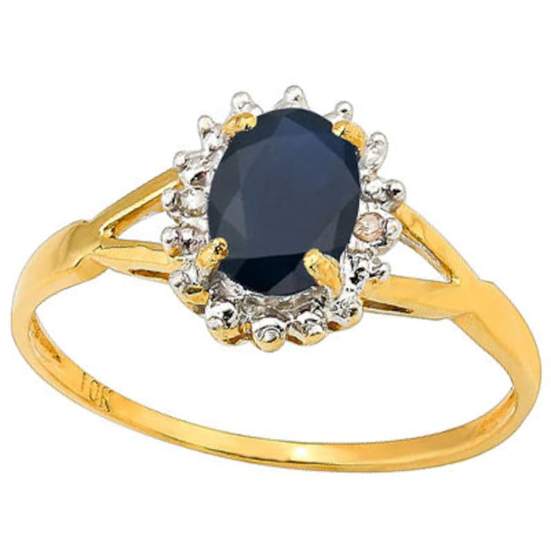 45 Ct Diffusion Sapphire and Diamond 10 Kt Solid Yellow Gold Ring Estate Jewelry Statement Cocktail Engagement Band Ring Size 7