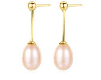 Freshwater Pearl Stud Sterling Silver Earrings 925 Pearl Statement Jewelry Wedding Bride