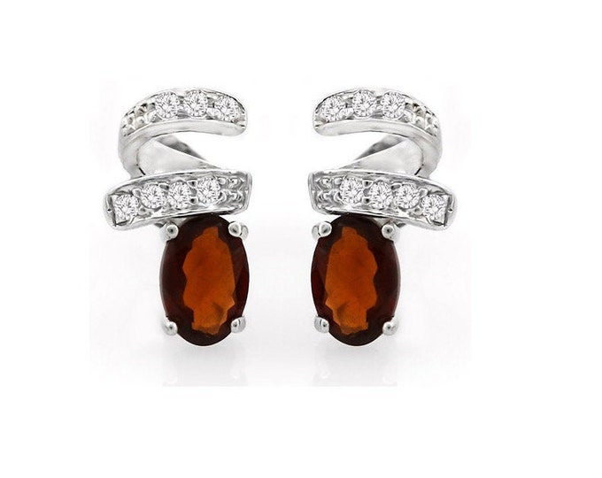 1 Ct Garnet & Diamond Earrings 14k Solid White Gold Gemstone Earring Jewelry