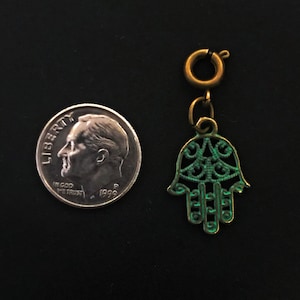 Breloque main Hamsa Laiton / Bracelet à breloques patinée turquoise Collier boucle d'oreille Breloque Bijoux DIY ou accessoires créatifs