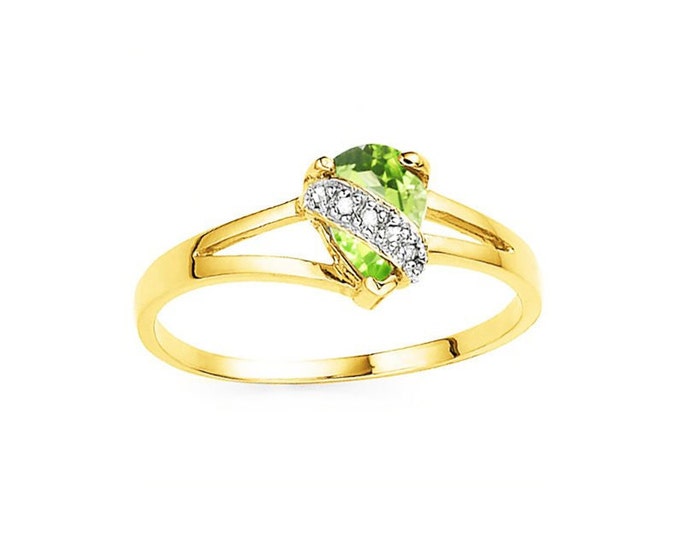 2/3 Ct Peridot & Diamond 10Kt Solid Yellow Gold Ring Statement Jewelry Size 7