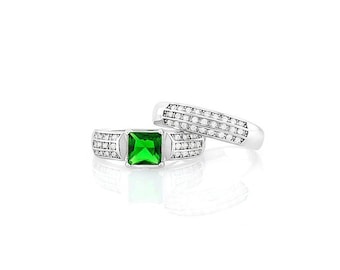 1.5 Ct Created Emerald & Created Diamonds Sterling Silver Ring 925 Wedding Band Jewelry Size 7