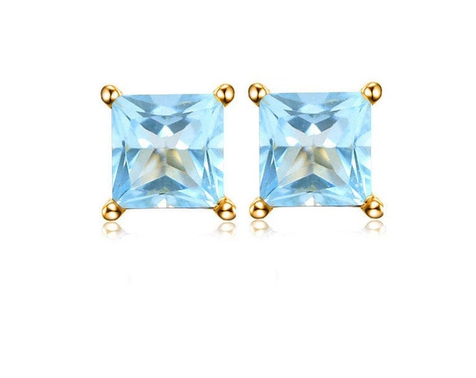 Beautiful 2.5 Ct Sky Blue Topaz Earrings 14Kt Solid Yellow Gold Jewelry Stud Earring Gift