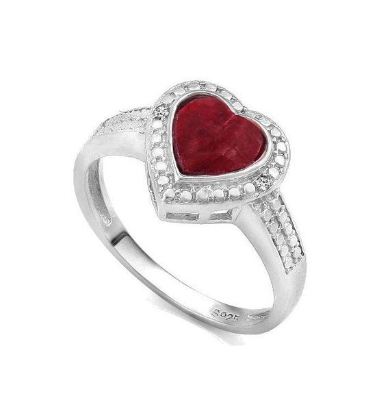 1 1/2 Ct Enhanced Genuine Ruby & Diamond Ring Hea… - image 1