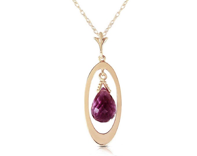 0.70 Ct Briolette Purple Amethyst Pendant on a 14Kt Solid Yellow Gold Rope Chain Necklace Gemstone Jewelry