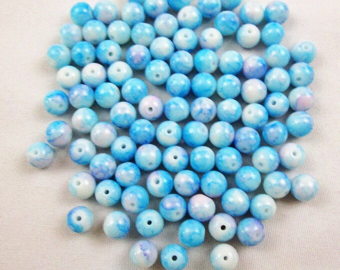 50 White & Blue Multicolor Pattern Glass Loose Beads Round 8 MM Bracelet Beads Necklace Jewelry Bead Charms Craft Supplies