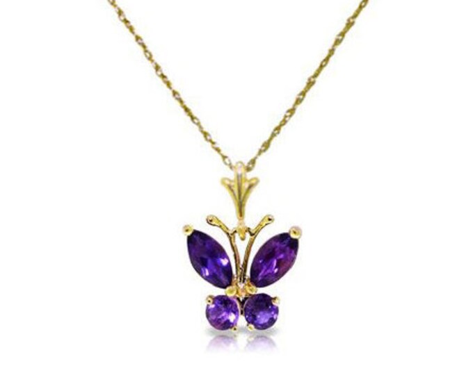 Beautiful 0.6 CT Purple Amethyst Butterfly Pendant on an 18 Inch 14 KT Solid Yellow Gold Rope Chain Necklace Gemstone Jewelry