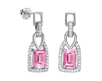 1.34 Ct Pink & White Sapphire Earrings 925 Sterling Silver Sapphires Stud Earring