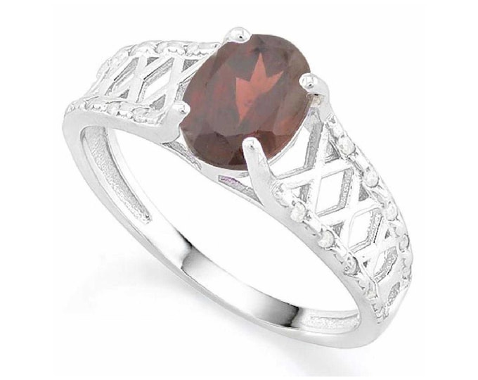 1 2/5 Ct GARNET & CZ Cubic Zirconia Sterling Silver Ring 925 Gemstone Cocktail Statement Ring Estate Jewelry Size 7 US