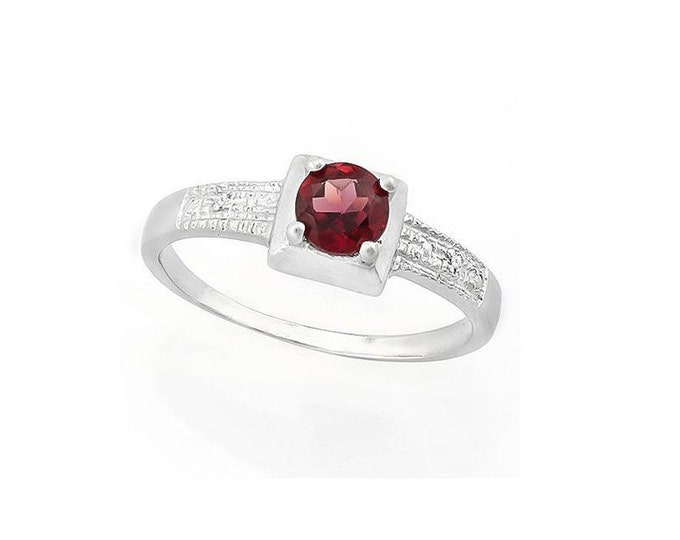 1/2 Ct Persian Red Garnet and Diamond Solid Sterling Silver Ring 925 Gemstone Engagement Statement Cocktail Ring Estate Jewelry Size 8