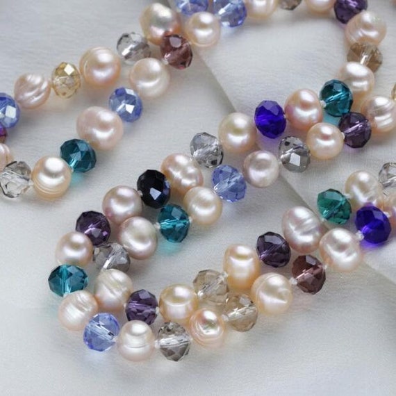 Dazzling Natural 9MM Pearl and Multi Color Crysta… - image 2