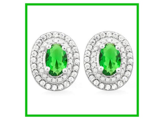 2 Ct Created Emerald & Diamond Stud 925 Earrings … - image 3